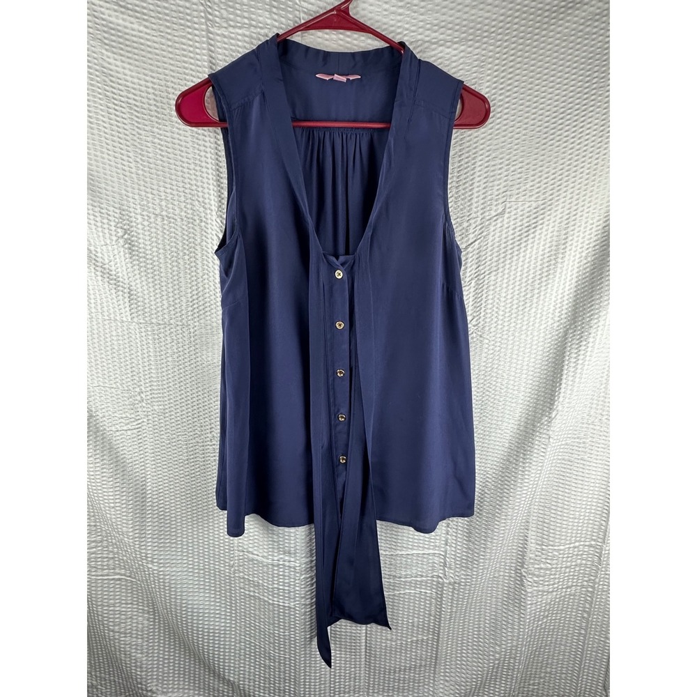 Lilly Pulitzer Royal Blue Silk Sleeveless Blouse Top w/ Tie - Women's SMALL